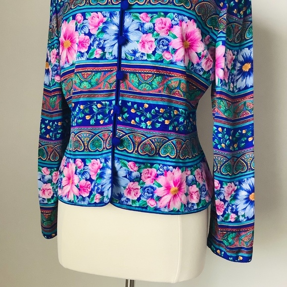 Vintage Adrianna Pappell New York 100% Silk Floral Blazer Jacket Size 10 - Picture 3 of 16